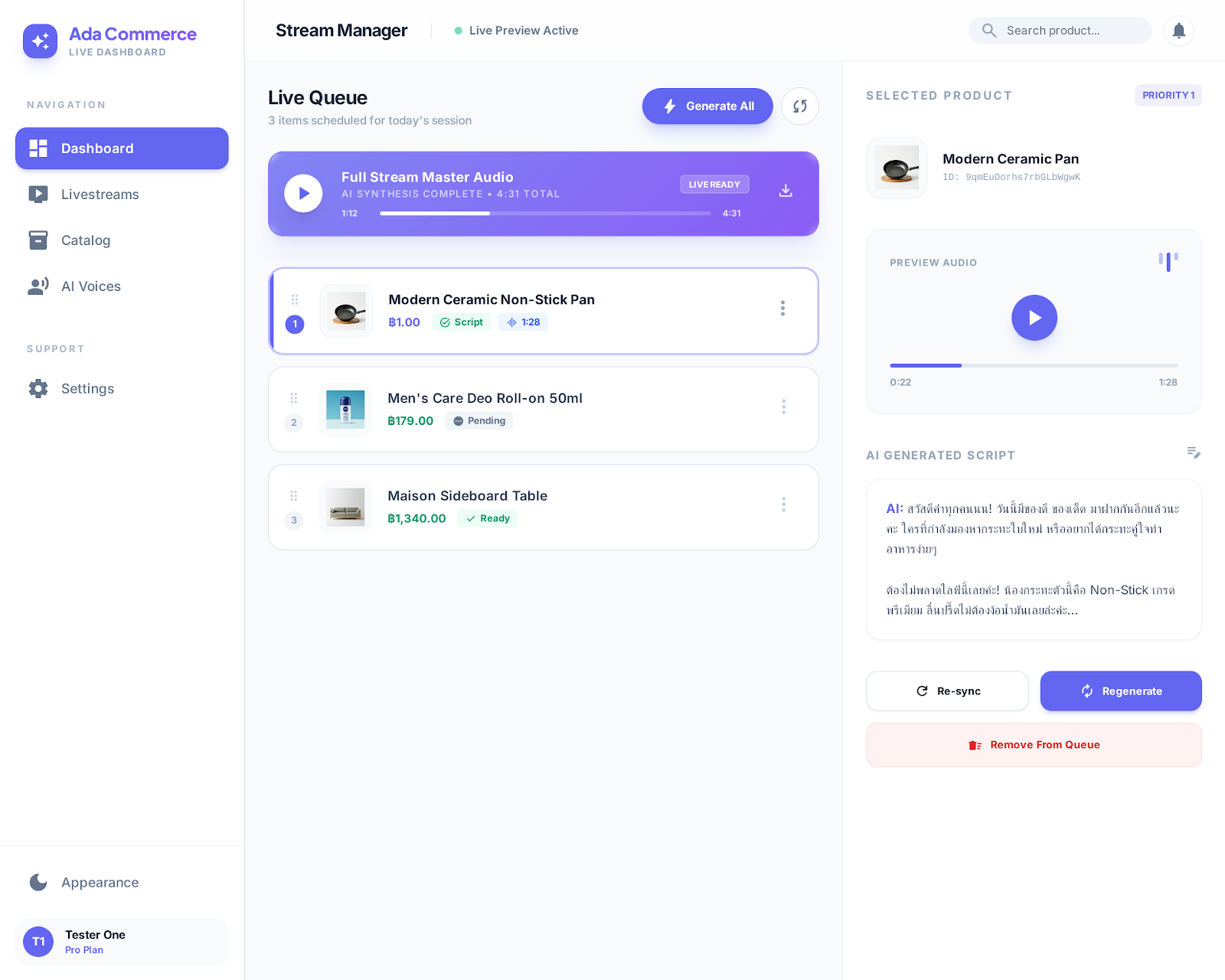 Ada Commerce - AI avatar selling products live online