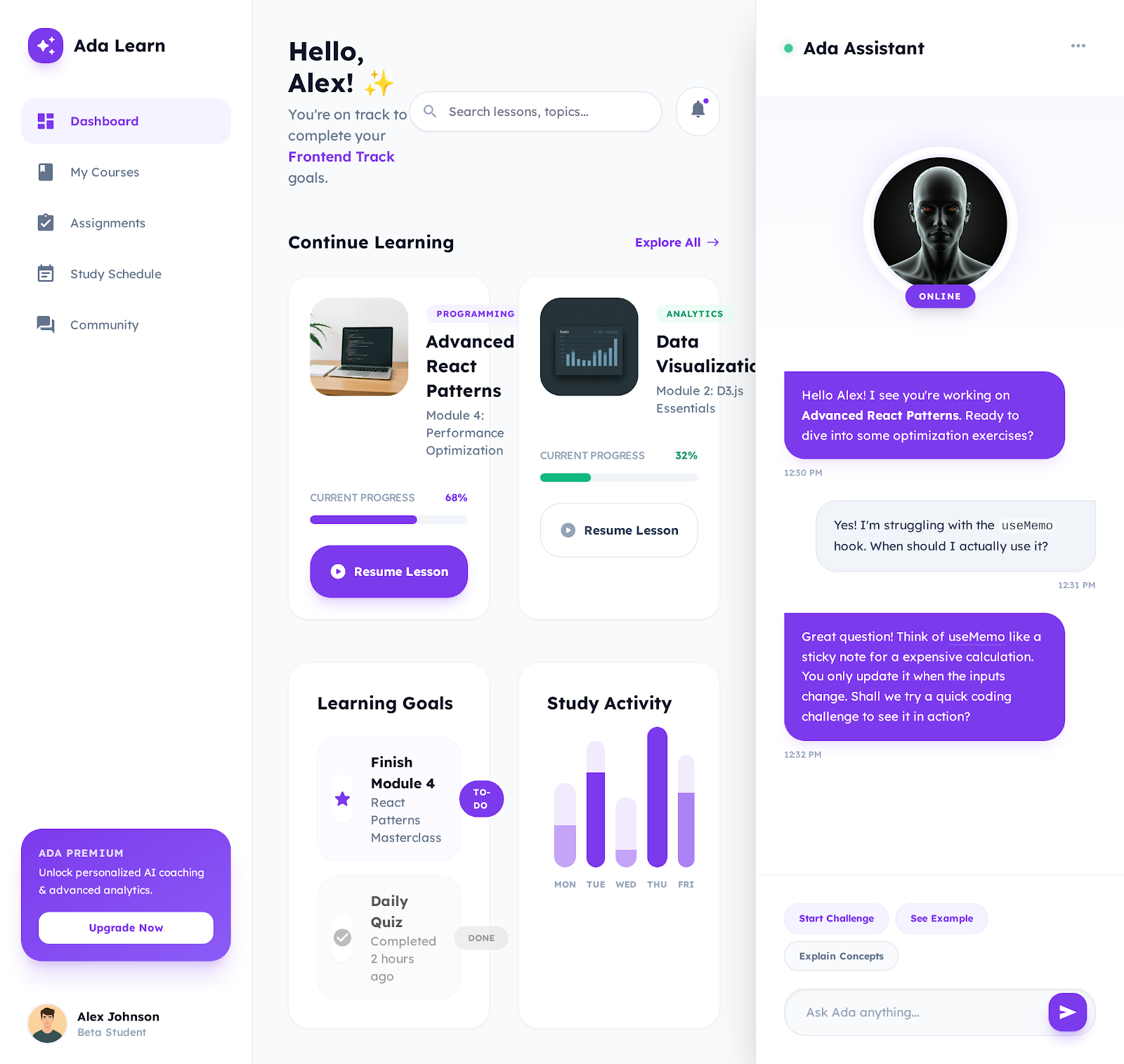 Ada Learn - AI avatar tutoring students